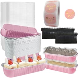 50Set Mini Loaf Pans with Lids and Spoons 6.8oz Rectangle Aluminum Foil Baking Pan Mini Bread Container Heat-Resistant Cake Pans