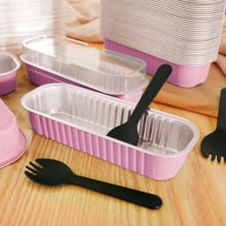 50Set Mini Loaf Pans with Lids and Spoons 6.8oz Rectangle Aluminum Foil Baking Pan Mini Bread Container Heat-Resistant Cake Pans