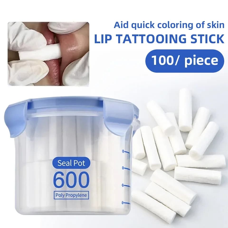 100PCS/box Disposable Lip Tattoo Skin Stretching Cotton Stick With Box Semi-Permanent Makeup Lip Embroidery Blush Recovery Tools