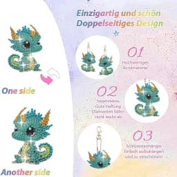 6pcs Diamond Art Set Acrylic Double Sided DIY Full Diamond Small Dinosaur Small Pendant Hand Mosaic Painting Keychain Decoration