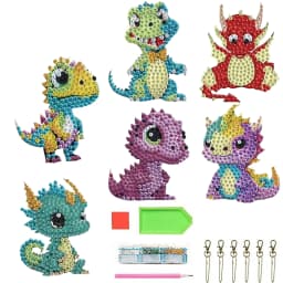 6pcs Diamond Art Set Acrylic Double Sided DIY Full Diamond Small Dinosaur Small Pendant Hand Mosaic Painting Keychain Decoration