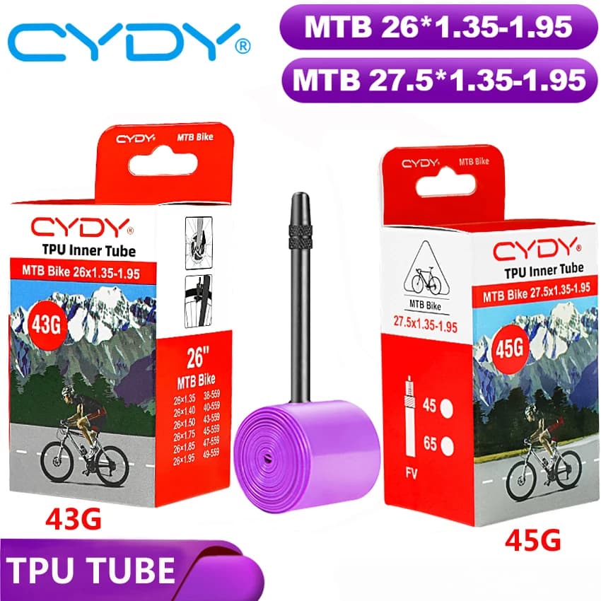 43g CYDY TPU Tube MTB 26 27.5 Bike Inner Camera 26/27.5x1.35 1.4 1.5 1.75 1.85 1.95 Inch Pneu Mountain Bicycle Tire 26/27.5 Tyre