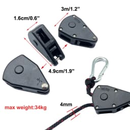4mm Camping Tent Tie Down Rope Tightener Fastening Pulley Ratchet Hangers Awning Rope Hook Canopy Buckle Rope Tightening Tool