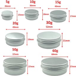 10Pcs 5g 10g 15g 20g 30g 50g Empty Silver Aluminum Tins Cans Screw Top Round Candle Spice Tins Cans with Screw Lid Containers