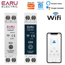 EARU Tuya MCB WiFi Smart Circuit Breaker 6-63A Time Relay Energy KWh Voltage Current Meter Protector Voice Remote Control Switch