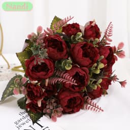 9 Heads Simulation Rose Fake Wedding Arch Silk Flower Home Decoration Artificial Home Living Room Table Decoration Fake Flower