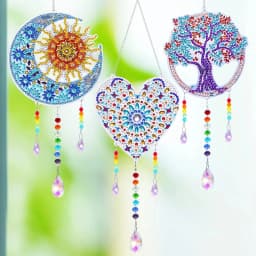 1 Acrylic Double-sided Super Flash Crystal Diamond Painting Captures Scenery Sun Moon Heart Tree Pattern DIY Wind Chimes