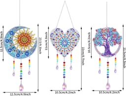 1 Acrylic Double-sided Super Flash Crystal Diamond Painting Captures Scenery Sun Moon Heart Tree Pattern DIY Wind Chimes