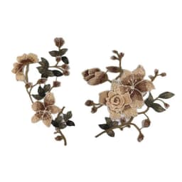 1 Set Brown Flower Embroidered Sew on Patches Repair