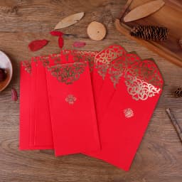 10 Pcs Chinese Red Envelopes 2023 New Year Money Packing Bag Gold Stamping Emboss Hongbao Spring Festival Red Packets Decoration