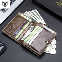 BULLCAPTAIN Men RFID Blocking Bifold Wallet Genuine Leather Card Holder Wallets with 15 Card Slots