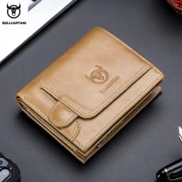 BULLCAPTAIN Men RFID Blocking Bifold Wallet Genuine Leather Card Holder Wallets with 15 Card Slots