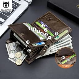 BULLCAPTAIN Men RFID Blocking Bifold Wallet Genuine Leather Card Holder Wallets with 15 Card Slots