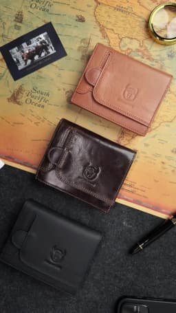 BULLCAPTAIN Men RFID Blocking Bifold Wallet Genuine Leather Card Holder Wallets with 15 Card Slots
