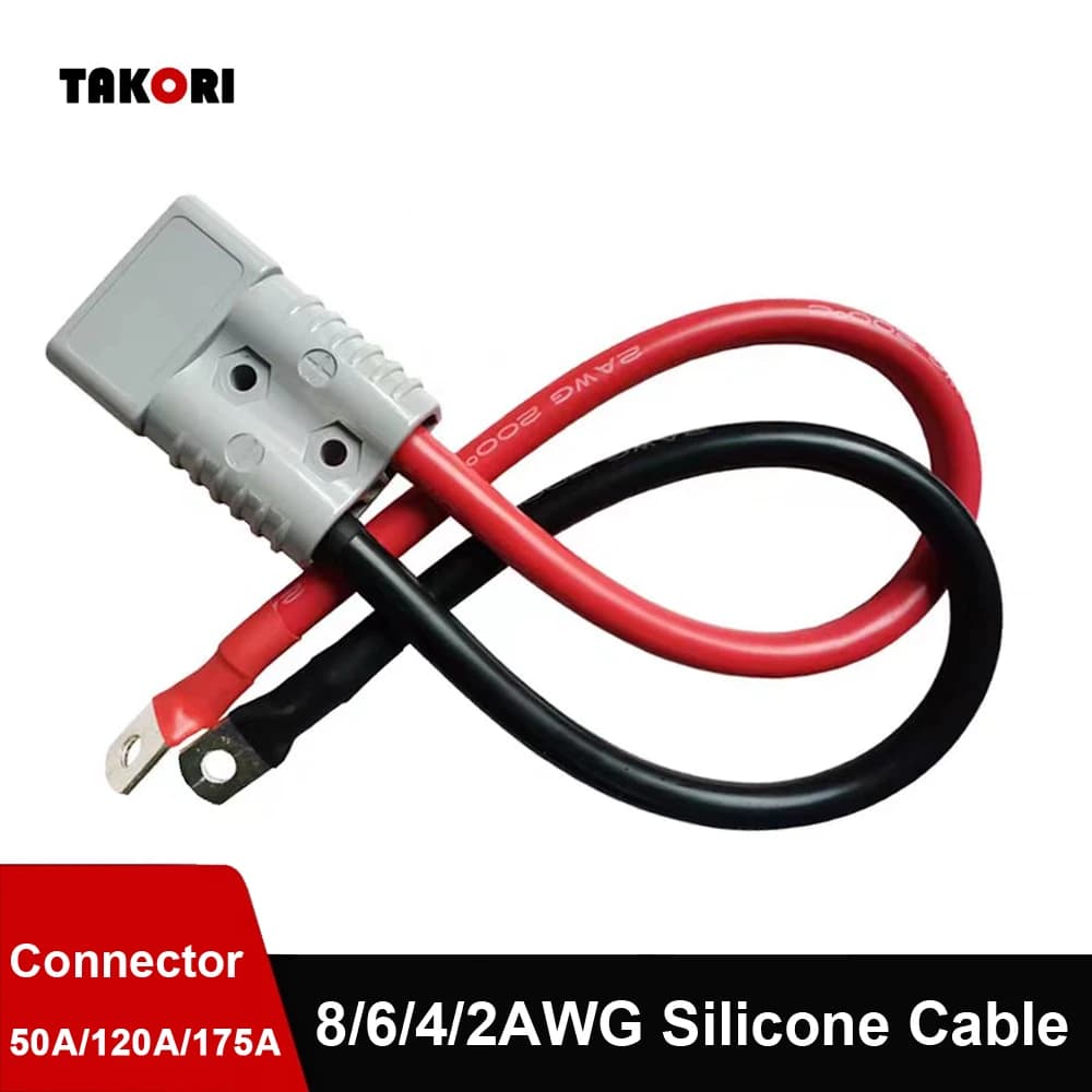 50A 120A 175A High Current 2 Pin Power Connector With 8/6/4/2/0 AWG Super Soft Silicone Cable Forklift Battery Charging Plug