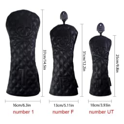GLOOF Golf Skull Skeleton Head Cover Golf Club Black Leather cover set Fits Driver Fairway Wood Hybrid Golf supplies
