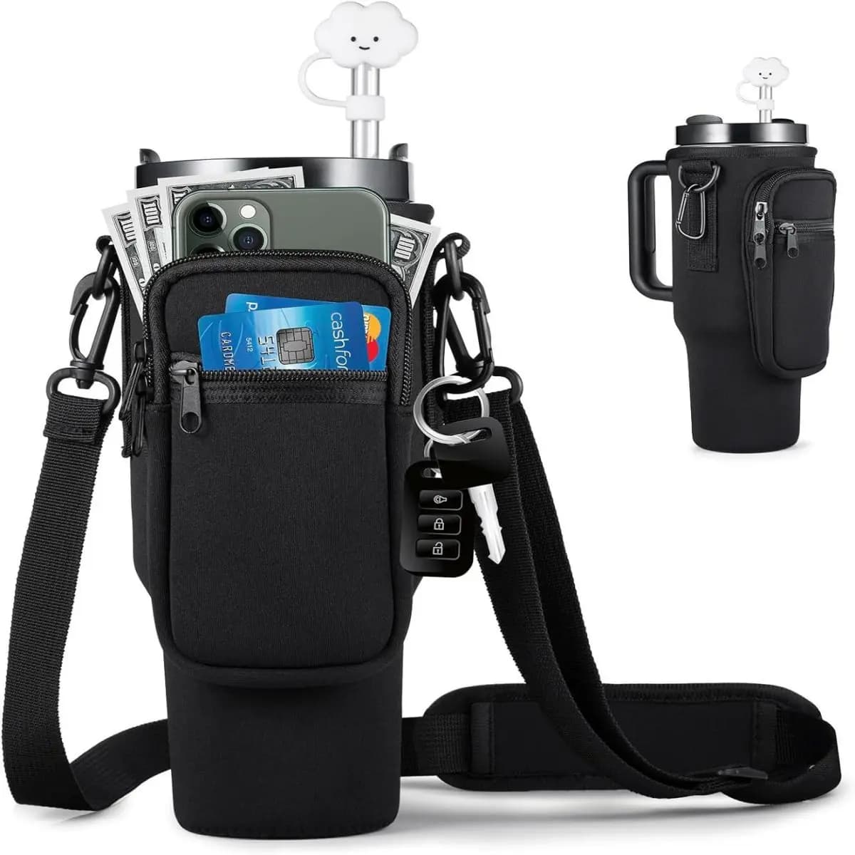 1/2/4 Piece 40oz Water Bottle Carrier Bag Pouch Cover for Thermos Water Bottle Holder Adjustable Shoulder Strap Mug Cover