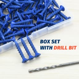3/16" or 1/4" Concrete Screw Anchor Blue Flat Head Screws for Masonry Brick Block Cement Stucco (Boxed with Drill Bit)