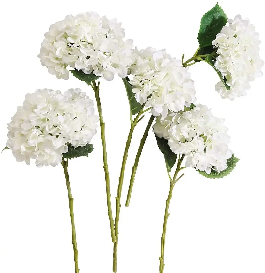 Artificial Hydrangea Stems for Wedding Centerpieces, Silk Flowers Bouquet, Home Decor, White, 15.4 ", 5Pcs