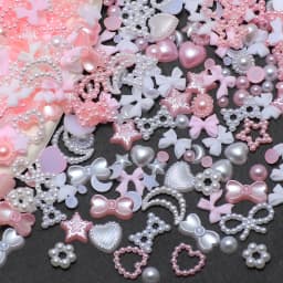 1 Box Nail Accessories 3D Nail Charm Resin Love Bow Pentagram Nail Accessories Mixed Pink White Resin Hollow Pearl for Manicure
