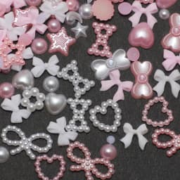 1 Box Nail Accessories 3D Nail Charm Resin Love Bow Pentagram Nail Accessories Mixed Pink White Resin Hollow Pearl for Manicure