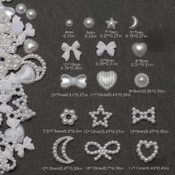 1 Box Nail Accessories 3D Nail Charm Resin Love Bow Pentagram Nail Accessories Mixed Pink White Resin Hollow Pearl for Manicure