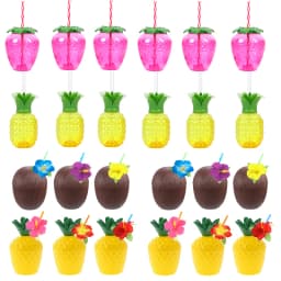 6/10pcs Hawaiian Summer Pineapple Coconut Drinking Cups Strawberry Shaped Juice Drink Cups for Birthday Wedding Beach Pool Party