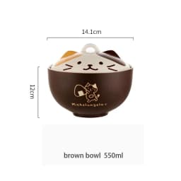 YWDL 550ml Cartoon Cat Ceramic Instant Noodle Bowl With Lid Underglaze Color Soup Salad Bowl Kitchen Office Student Lunch Box