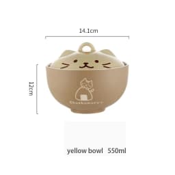 YWDL 550ml Cartoon Cat Ceramic Instant Noodle Bowl With Lid Underglaze Color Soup Salad Bowl Kitchen Office Student Lunch Box
