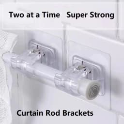 2/4PCS Curtain Rod Brackets Self Adhesive Curtain Rod Holder Hooks Nail Free Adjustable Curtain Rod Hooks Curtain Hangers