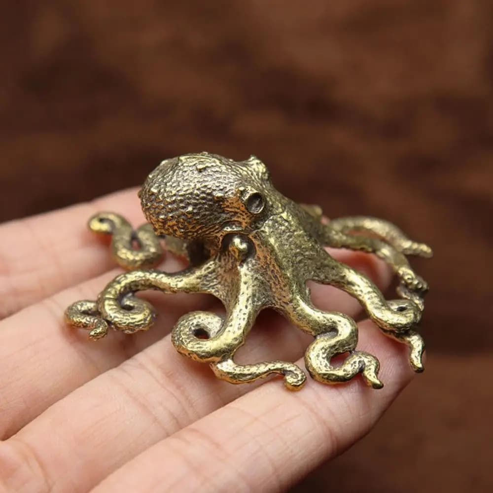 Brass Octopus Home Decoration Antique Copper Animal Figurines Miniatures Desk Ornament Accessories Creative Table Tea Pets Craft