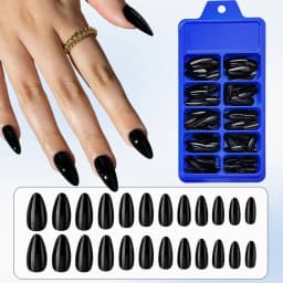100Pcs Black Almond False Nails Acrylic Press On Nail Reusable French Full Cover Stiletto Fake Nails Tips Extension For Women