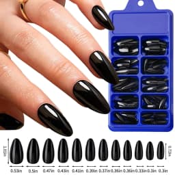 100Pcs Black Almond False Nails Acrylic Press On Nail Reusable French Full Cover Stiletto Fake Nails Tips Extension For Women