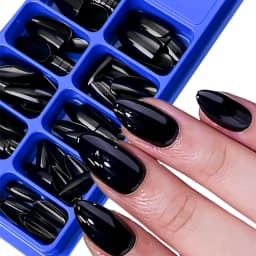 100Pcs Black Almond False Nails Acrylic Press On Nail Reusable French Full Cover Stiletto Fake Nails Tips Extension For Women
