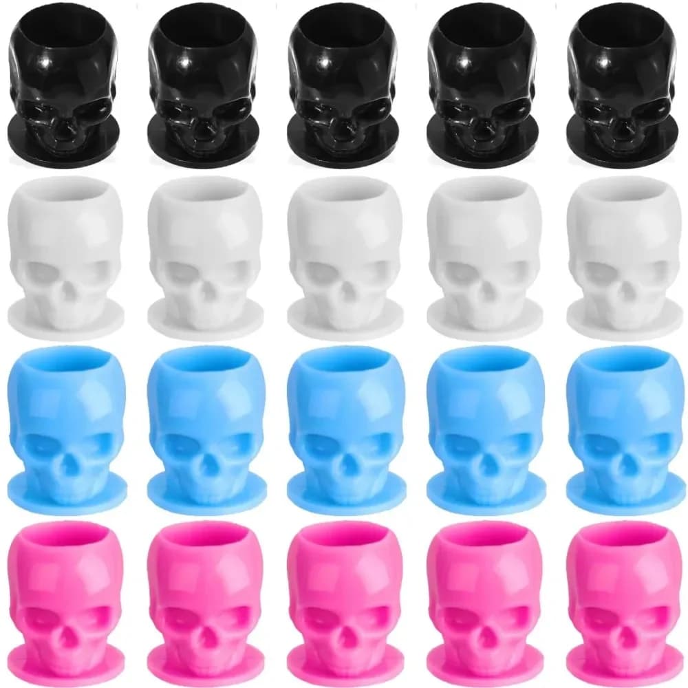 50Pcs Disposable Tattoo Skull Ink Cups Permanent Makeup Coloring Pigment Cup Container Tattoo Accessory for Tattoo Artists