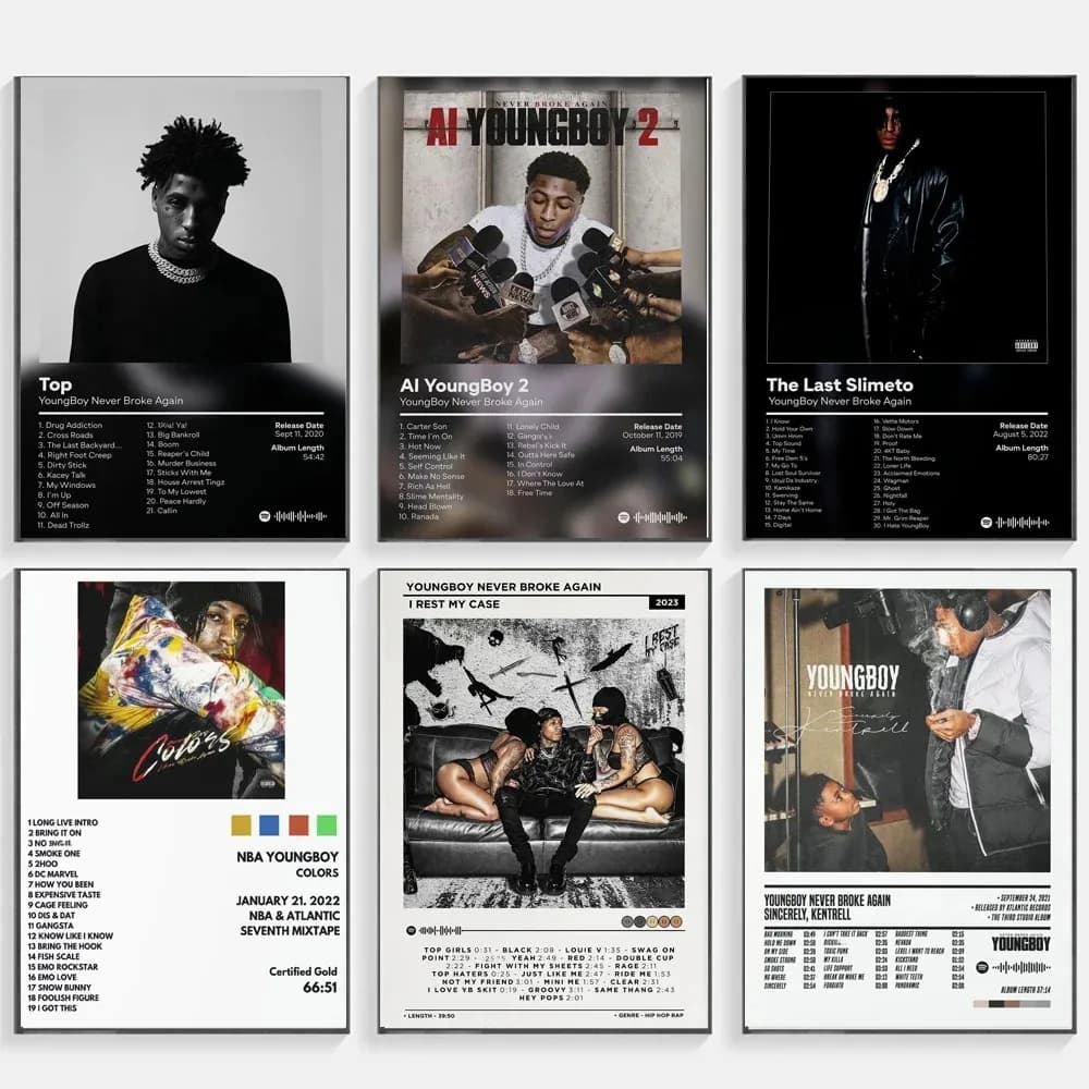 Never Broke Again AI YoungBoy 2 Rap Music Album Cover Poster Prints Wall Art Canvas Painting Picture Photo Gift Room Home Decor