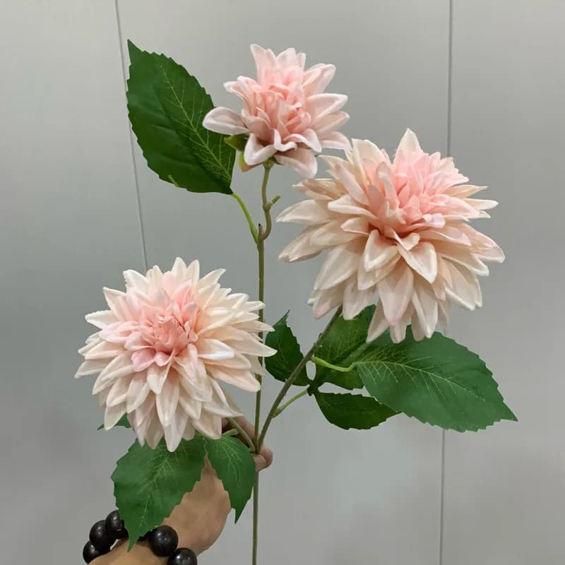 Lifelike Artificial Dahlia Flower with 3 Heads Long Branch Silk Flower for Home Wedding Decor Birthday Party Bedroom Decoration