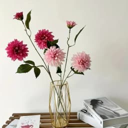 Lifelike Artificial Dahlia Flower with 3 Heads Long Branch Silk Flower for Home Wedding Decor Birthday Party Bedroom Decoration