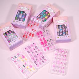120pcs/box Pink Cartoon Children Press On Nails Candy Color Unicorn Cat Bunny Kids Full Cover False Nail Girls Party Nail Decora