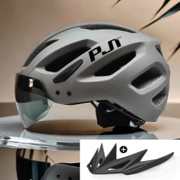 PJT New USB Rechargeable LED Taillight Bike Helmet Sun Visor Goggle Men Bicycle Helmet Sunglasses Riding Road MTB Cycling Helmet
