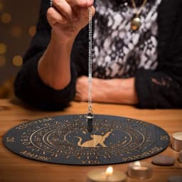 Mystic Moon Spirit Cat Pendulum Board Black Round Magics Meditation Decision Plate Metaphysical Healing Witch Beginners Giftware