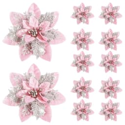 5/10pcs 14.5cm Christmas Flower Ornaments,Pink,Red,Gold,Glitter Artifical Flowers For Christmas Tree,Xmas Decoration For Home