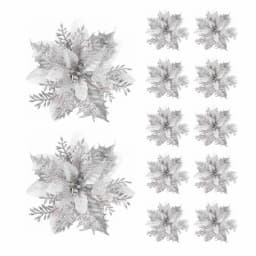 5/10pcs 14.5cm Christmas Flower Ornaments,Pink,Red,Gold,Glitter Artifical Flowers For Christmas Tree,Xmas Decoration For Home