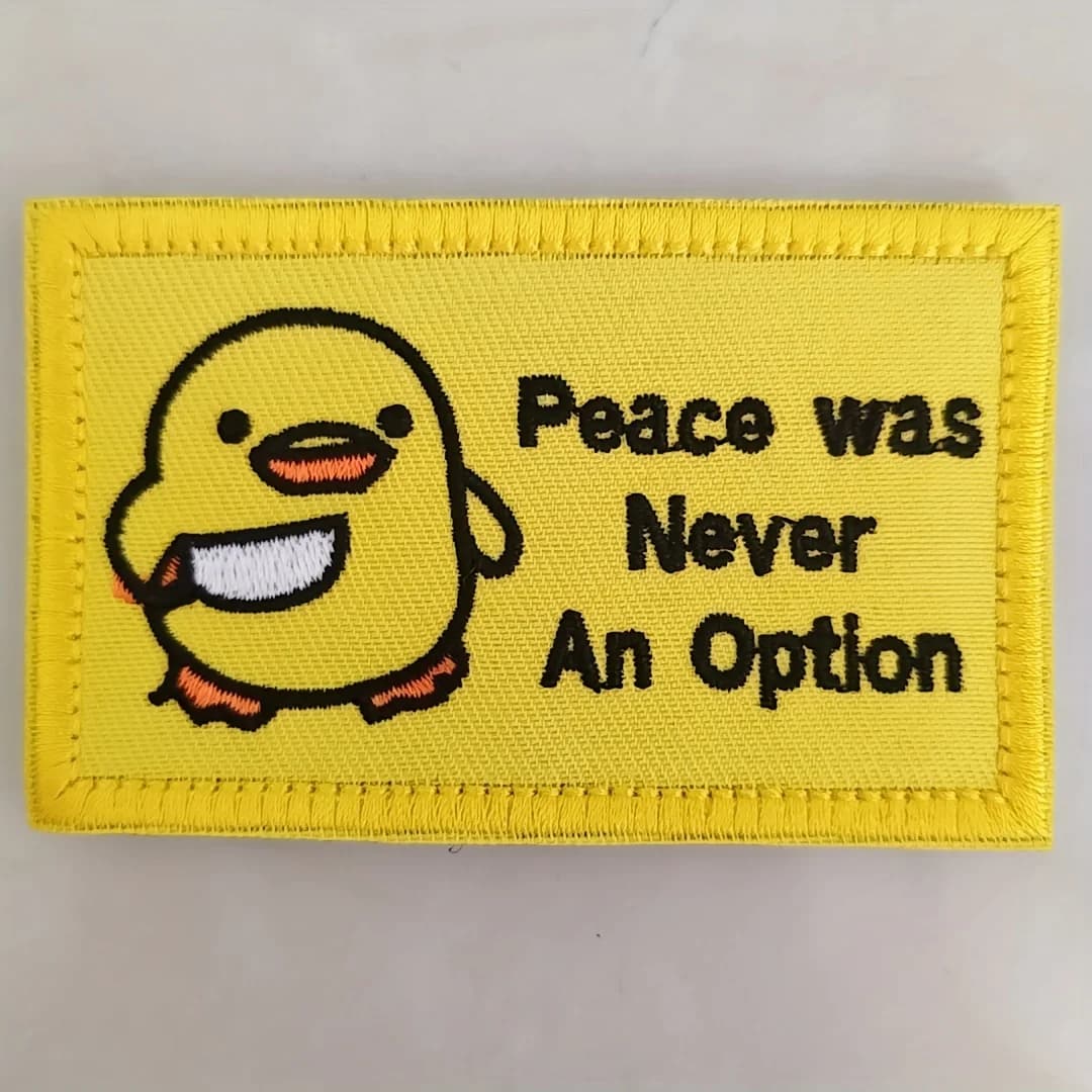 1pc Funny Duck with Knife Patch Peace Never an Option, Cute Meme for Tactical Molle Bag Jacket, Jeans, Iron-On DIY Craft