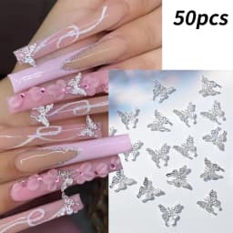 50Pcs 3D Luxury Shiny Metal Bow Nail Charms 10.5*11mm Alloy Gold Silver Ribbon Bowknots Nail Art Jewelry Cute Nail Art Accessor