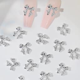 50Pcs 3D Luxury Shiny Metal Bow Nail Charms 10.5*11mm Alloy Gold Silver Ribbon Bowknots Nail Art Jewelry Cute Nail Art Accessor