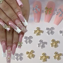 50Pcs 3D Luxury Shiny Metal Bow Nail Charms 10.5*11mm Alloy Gold Silver Ribbon Bowknots Nail Art Jewelry Cute Nail Art Accessor
