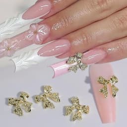 50Pcs 3D Luxury Shiny Metal Bow Nail Charms 10.5*11mm Alloy Gold Silver Ribbon Bowknots Nail Art Jewelry Cute Nail Art Accessor