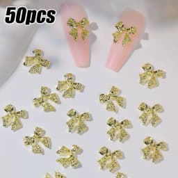 50Pcs 3D Luxury Shiny Metal Bow Nail Charms 10.5*11mm Alloy Gold Silver Ribbon Bowknots Nail Art Jewelry Cute Nail Art Accessor