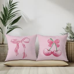 Pink bow cherry pattern printed pillowcase, soft and comfortable, sofa cushion cover, suitable for all kinds of rooms and places